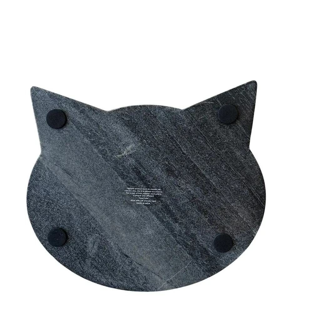 Godinger Black Cat Shaped Marble Serving Board With Brass Inlay 12x10.5 NEW